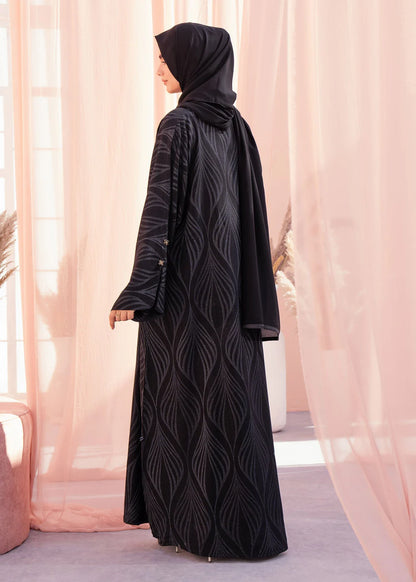 Black Studs Woven Abaya