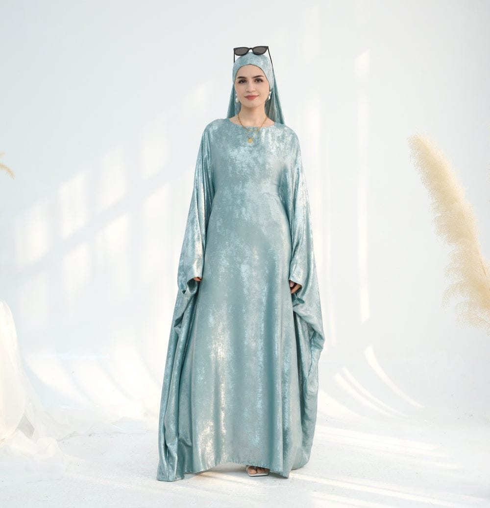 Luxe Metallic-Embroidered Abaya Dress (Green)