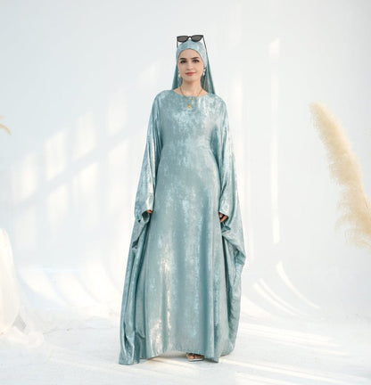 Luxe Metallic-Embroidered Abaya Dress (Green)