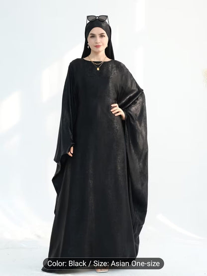 Luxe Metallic-Embroidered Abaya Dress (Black)