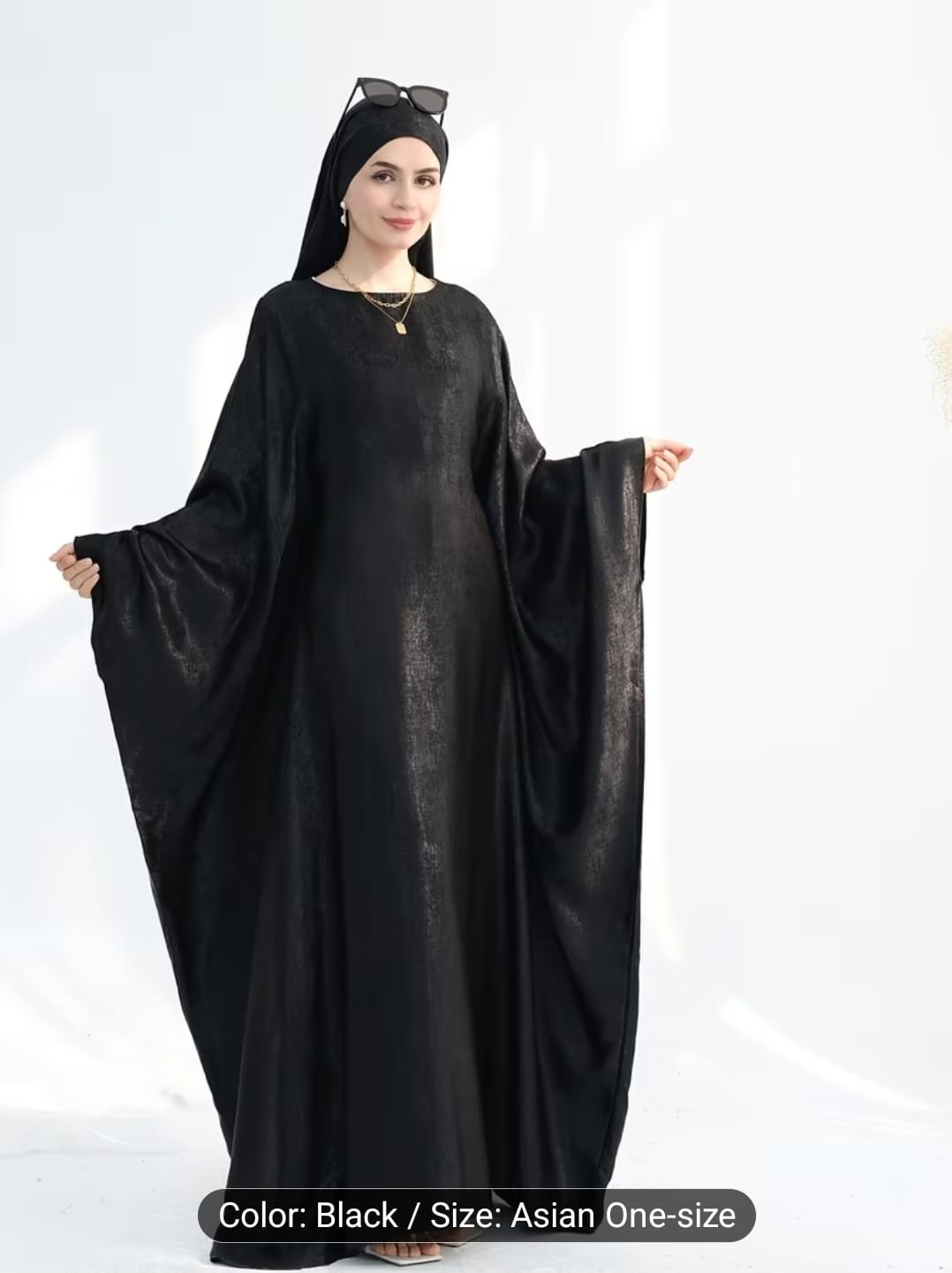 Luxe Metallic-Embroidered Abaya Dress (Black)