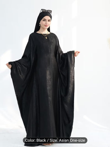 Luxe Metallic-Embroidered Abaya Dress (Black)