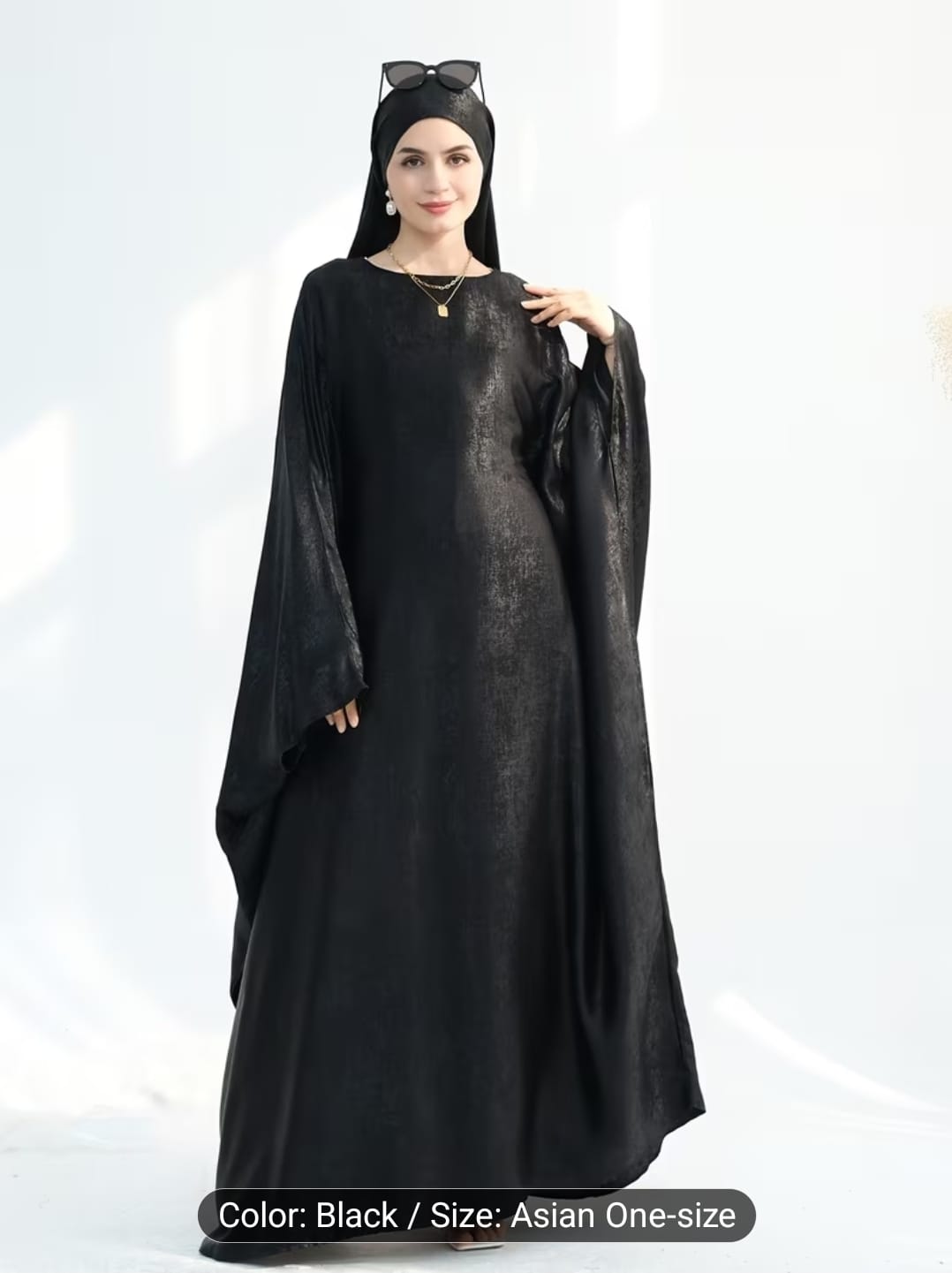 Luxe Metallic-Embroidered Abaya Dress (Black)