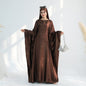 Luxe Metallic-Embroidered Abaya Dress (Brown)