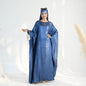 Luxe Metallic-Embroidered Abaya Dress (Blue)