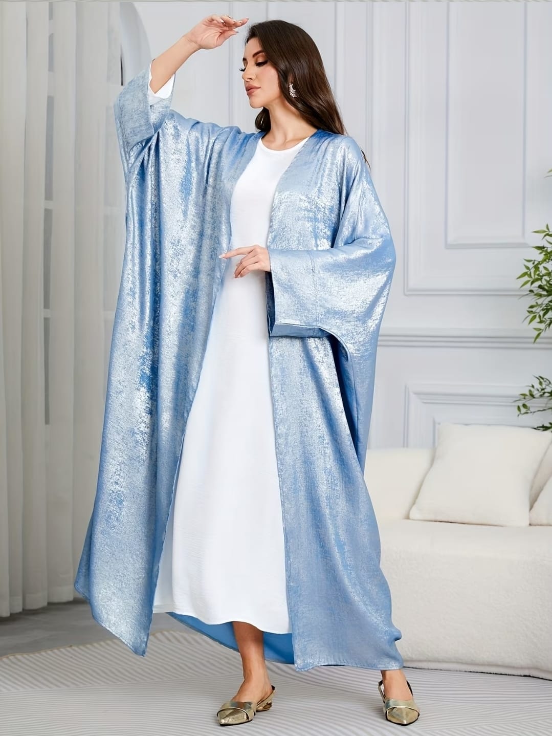 Luxe Metallic-Embroidered Kimono