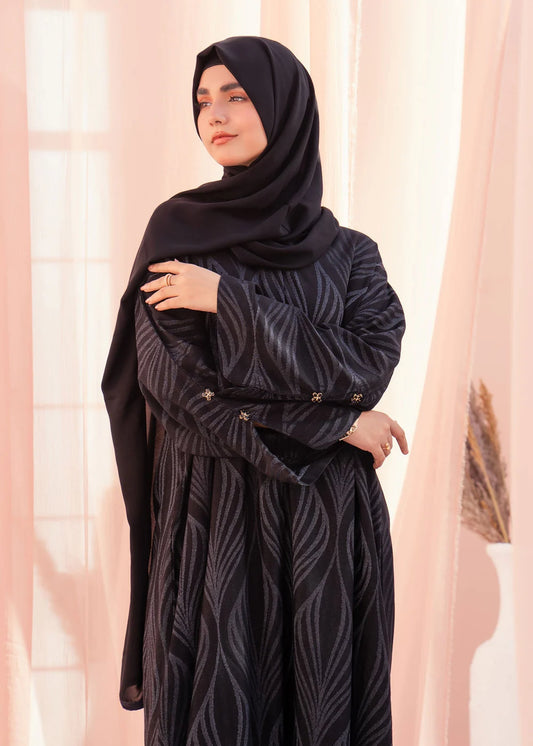 Black Studs Woven Abaya