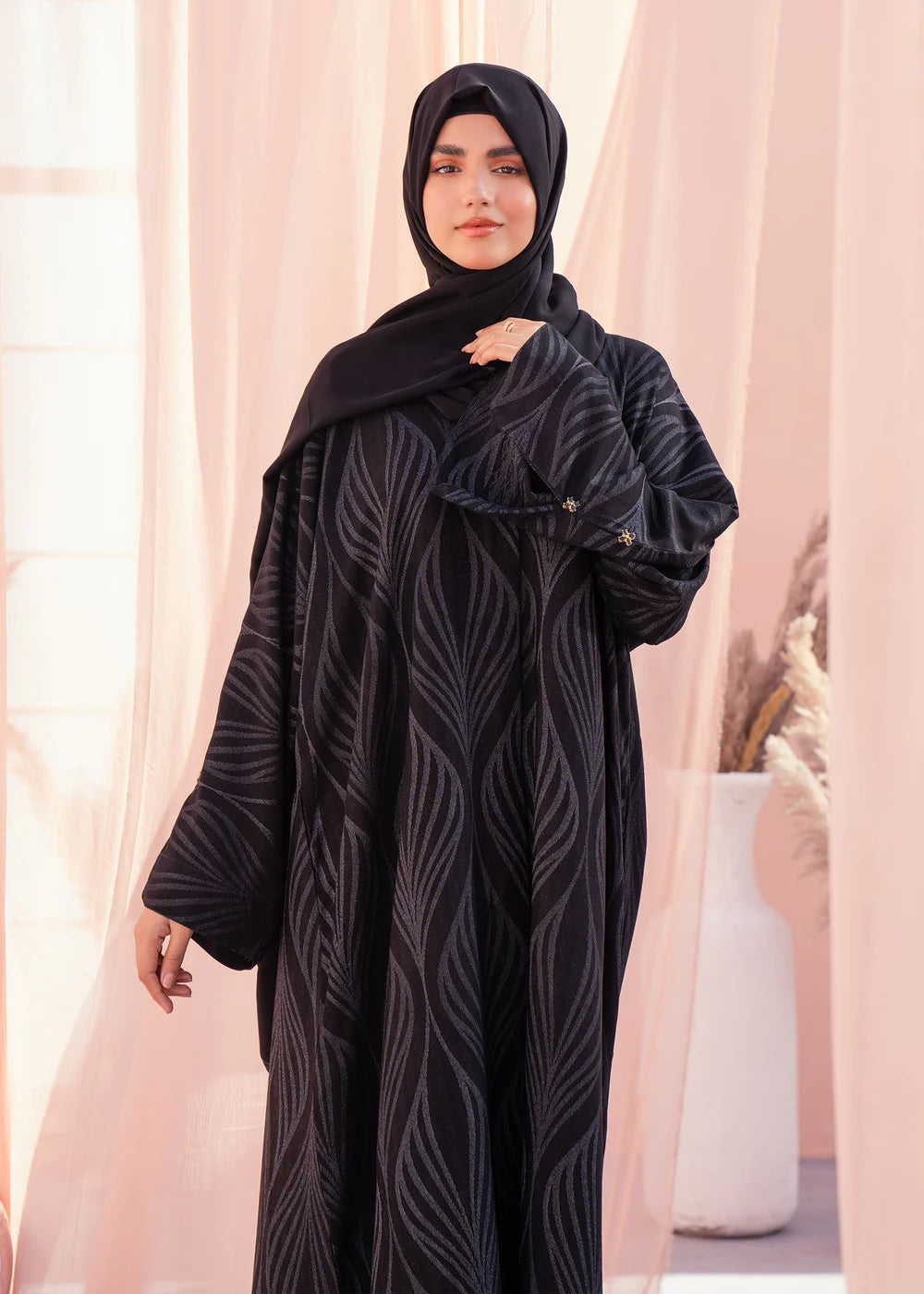 Black Studs Woven Abaya