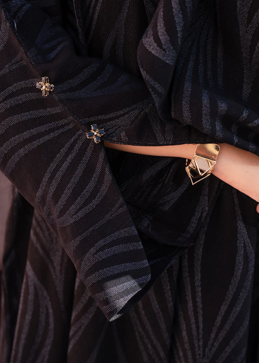 Black Studs Woven Abaya
