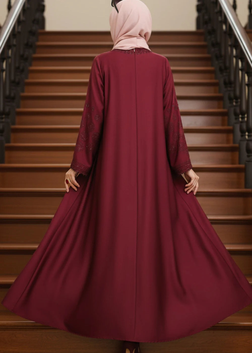 Maroon Cut Work
