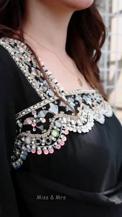 Mirror Chiffon Dress | Open Flared Sleeves